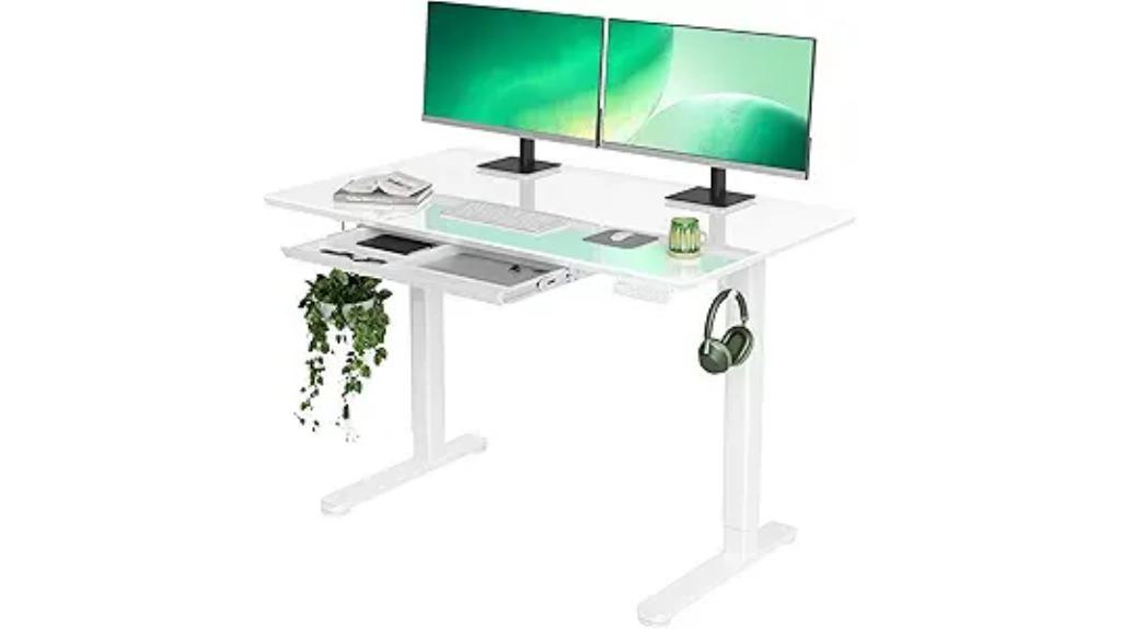 white glass desk drawers